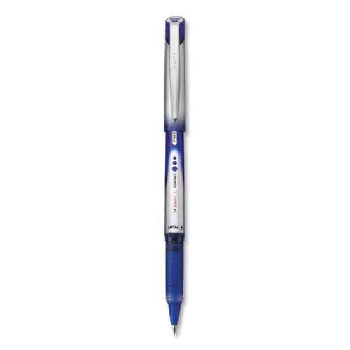 VBall Grip Liquid Ink Roller Ball Pen, Stick, Fine 0.7 mm, Blue Ink, Blue/Silver Barrel, Dozen-(PIL35571)