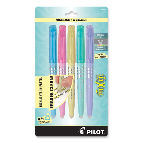 FriXion Light Pastel Collection Erasable Highlighters, Assorted Ink Colors, Chisel Tip, Assorted Barrel Colors, 5/Pack-(PIL46543)