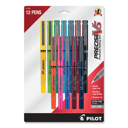 Precise V5 Roller Ball Pen, Stick, Fine 0.5 mm, Assorted Ink and Barrel Colors, Dozen-(PIL31888)