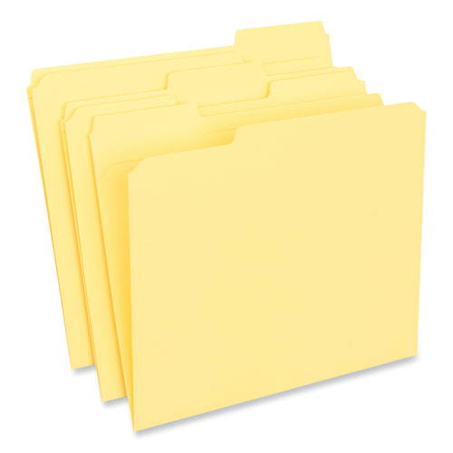 Reinforced Top-Tab File Folders, 1/3-Cut Tabs: Assorted, Letter Size, 1" Expansion, Yellow, 100/Box-(UNV16164)
