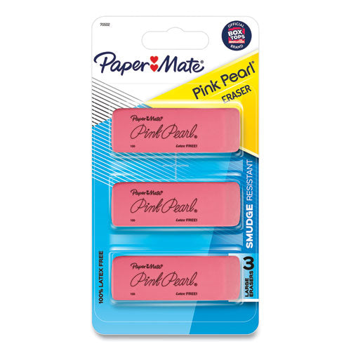Pink Pearl Eraser, For Pencil Marks, Rectangular Block, Medium, Pink, 3/Pack-(PAP70502)