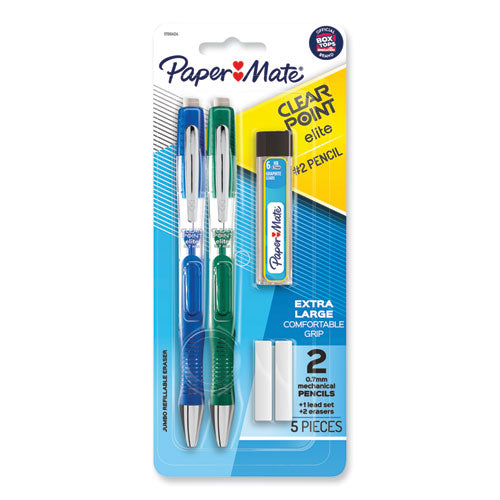 Clearpoint Elite Mechanical Pencils, 0.7 mm, HB (#2), Black Lead, Blue and Green Barrels, 2/Pack-(PAP1799404)