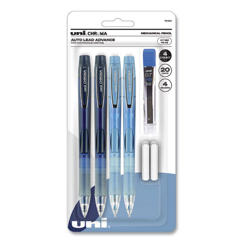 Chroma Mechanical Pencil woth Leasd and Eraser Refills, 0.7 mm, HB (#2), Black Lead, Assorted Barrel Colors, 4/Set-(UBC70150)