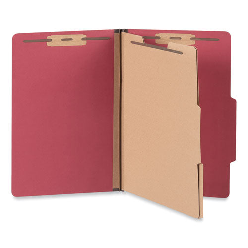 Bright Colored Pressboard Classification Folders, 2" Expansion, 2 Dividers, 6 Fasteners, Legal Size, Ruby Red, 10/Box-(UNV10313)
