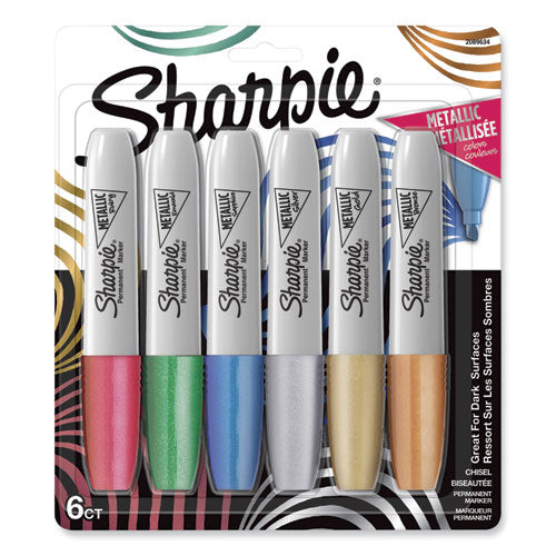 Metallic Chisel Tip Permanent Marker, Medium Chisel Tip, Assorted, 6/Pack-(SAN2089634)