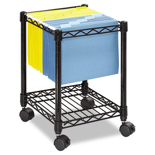 Compact Mobile Wire File Cart, Metal, 1 Shelf, 1 Bin, 15.5" x 14" x 19.75", Black-(SAF5277BL)