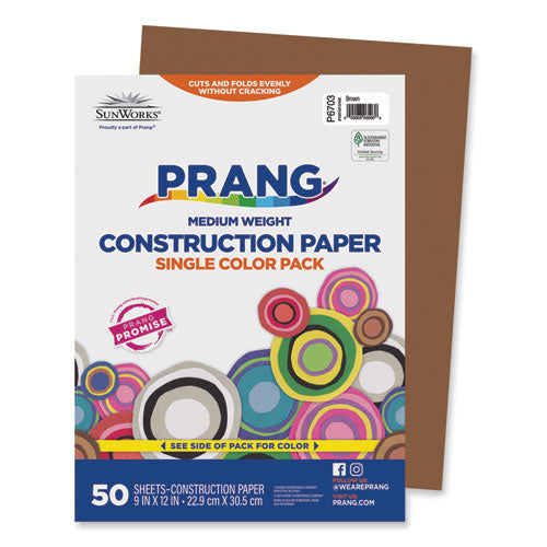 SunWorks Construction Paper, 58 lb Text Weight, 9 x 12, Brown, 50/Pack-(PAC6703)