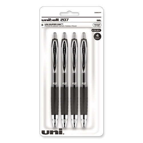 Signo 207 Gel Pen, Retractable, Medium 0.7 mm, Black Ink, Translucent Black Barrel, 4/Pack-(UBC33960PP)