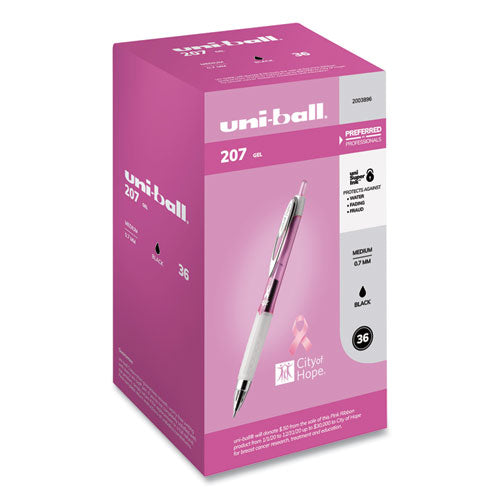 207 Office Pack Gel Pen, Retractable, Medium 0.7 mm, Black Ink, Pink Barrel, 36/Pack-(UBC2003896)