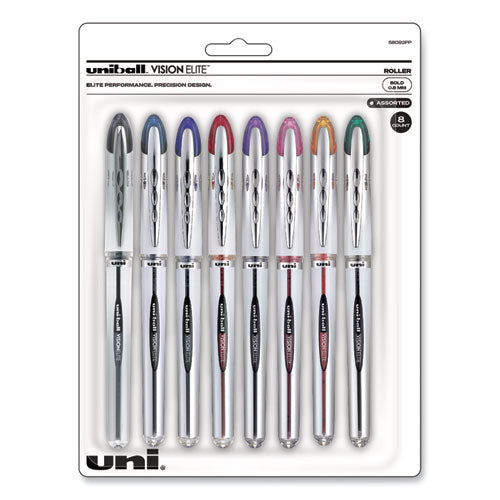 VISION ELITE Roller Ball Pen, Stick, Micro 0.5 mm, Assorted Ink Colors, Black Barrel-(UBC58092PP)