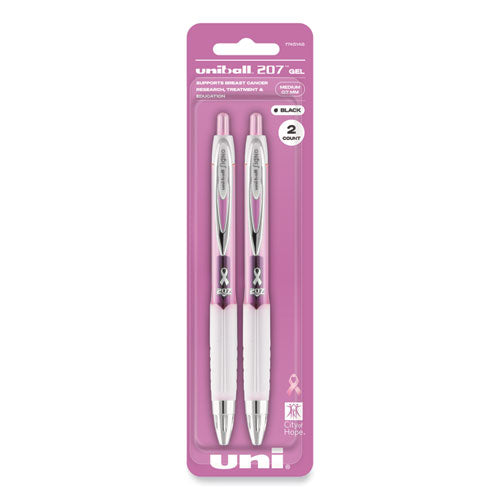 Signo 207 Gel Pen, Retractable, Medium 0.7 mm, Black Ink, Pink Barrel, 2/Pack-(UBC1745148)