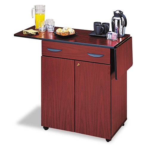 Hospitality Cart with Drop Leaves, Engineered Wood, 3 Shelves, 1 Drawer, 32.5" to 56.25" x 20.5" x 38.75", Mahogany-(SAF8962MH)
