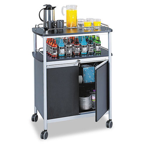 Mobile Beverage Cart, Plastic, 4 Shelves, 33.5" x 21.75" x 43", Black-(SAF8964BL)