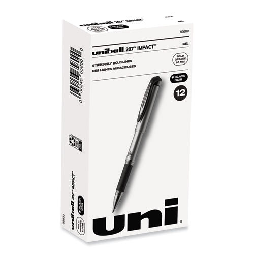 207 Impact Gel Pen, Stick, Bold 1 mm, Black Ink, Silver/Black Barrel-(UBC65800)