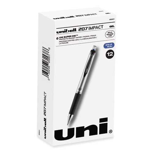 207 Impact Gel Pen, Stick, Bold 1 mm, Blue Ink, Black Barrel-(UBC65801)