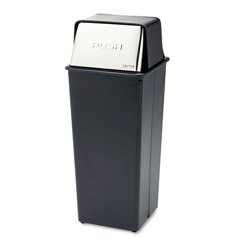 Reflections Push Top Square Receptacle, 21 gal, Steel, Black/Chrome-(SAF9893)