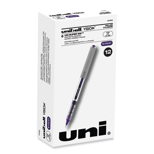 VISION Roller Ball Pen, Stick, Fine 0.7 mm, Majestic Purple Ink, Gray Barrel, Dozen-(UBC60382)