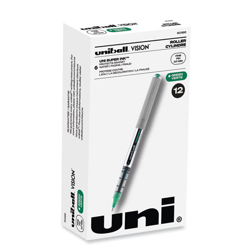 VISION Roller Ball Pen, Stick, Fine 0.7 mm, Evergreen Ink, Gray Barrel, Dozen-(UBC60386)