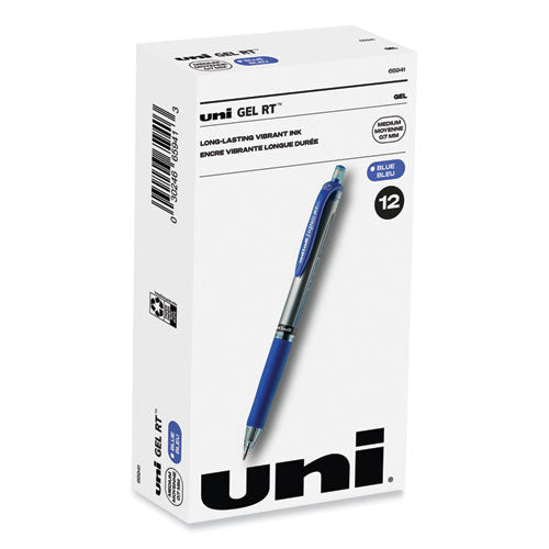 Signo Gel Pen, Retractable, Medium 0.7 mm, Blue Ink, Blue/Metallic Accents Barrel, Dozen-(UBC65941)