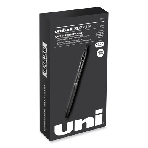 207 Plus+ Gel Pen, Retractable, Medium 0.7 mm, Black Ink, Black Barrel, Dozen-(UBC70462)