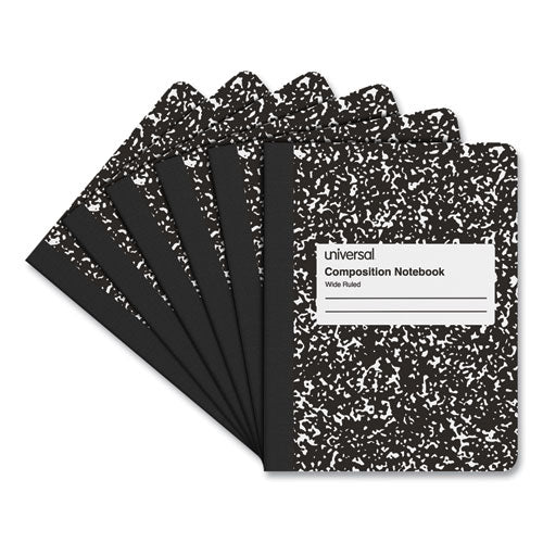 Composition Book, Wide/Legal Rule, Black Marble Cover, (100) 9.75 x 7.5 Sheets, 6/Pack-(UNV20936)