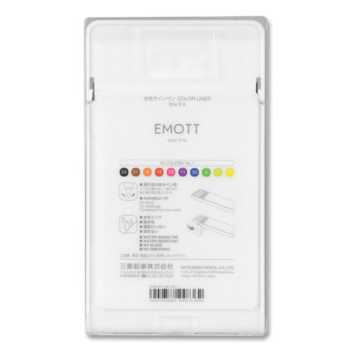 EMOTT Porous Point Pen, Stick, Fine 0.4 mm, Assorted Ink Colors, White Barrel, 10/Pack-(UBC24836)