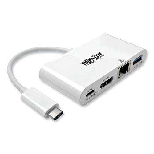 USB 3.1 Gen 1 USB-C to HDMI Adapter, USB-A/USB-C PD Charging/Gigabit Ethernet, 3", White-(TRPU44406NHGUC)