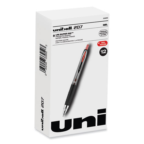 Signo 207 Gel Pen, Retractable, Medium 0.7 mm, Red Ink, Smoke/Black/Red Barrel, Dozen-(UBC33952)