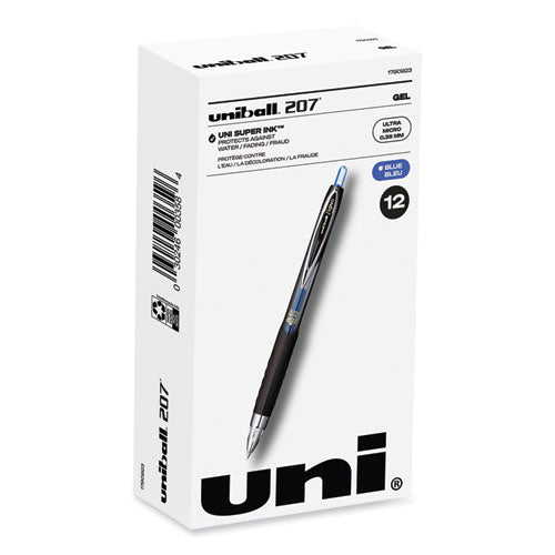 207 Signo Gel Ultra Micro Gel Pen, Retractable, Extra-Fine 0.38 mm, Blue Ink, Smoke Barrel-(UBC1790923)
