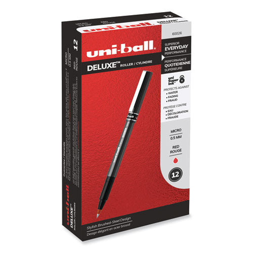 Deluxe Roller Ball Pen, Stick, Micro 0.5 mm, Red Ink, Metallic Gray Barrel, Dozen-(UBC60026)