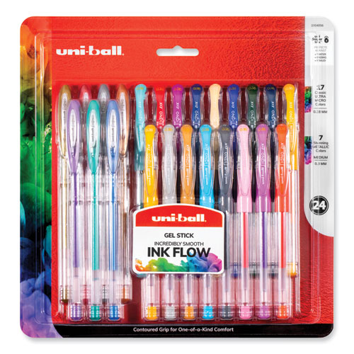Gel Pen, Stick, Assorted Sizes, Assorted Ink Colors, Clear Barrel, 24/Pack-(UBC2004056)