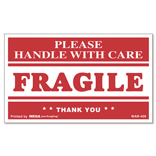 Printed Message Self-Adhesive Shipping Labels, FRAGILE Handle with Care, 3 x 5, Red/Clear, 500/Roll-(UNV308383)