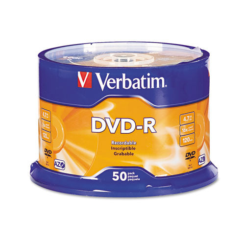 DVD-R Recordable Disc, 4.7 GB, 16x, Spindle, Silver, 50/Pack-(VER95101)