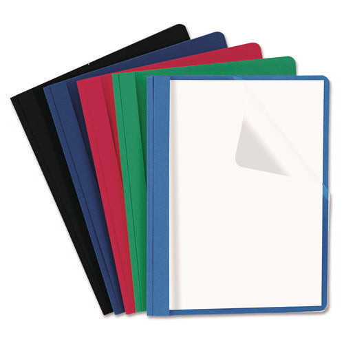 Clear Front Report Cover, Prong Fastener, 0.5" Capacity, 8.5 x 11, Clear/Assorted, 25/Box-(UNV57119)