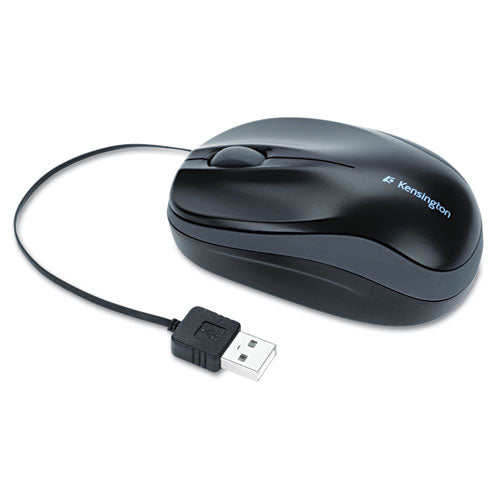 Pro Fit Optical Mouse with Retractable Cord, USB 2.0, Left/Right Hand Use, Black-(KMW72339)