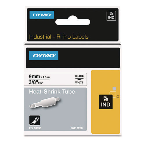 Rhino Heat Shrink Tubes Industrial Label Tape, 0.37" x 5 ft, White/Black Print-(DYM18053)