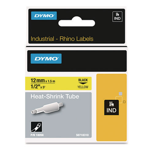 Rhino Heat Shrink Tubes Industrial Label Tape, 0.5" x 5 ft, White/Black Print-(DYM18055)