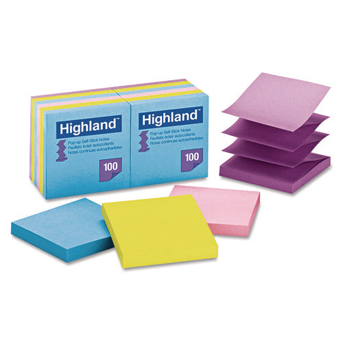 Self-Stick Pop-up Notes, 3" x 3", Assorted Bright Colors, 100 Sheets/Pad, 12 Pads/Pack-(MMM6549PUB)