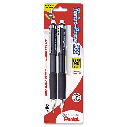 Twist-Erase III Mechanical Pencil, 0.9 mm, HB (#2.5), Black Lead, Assorted Barrel Colors, 2/Pack-(PENQE519BP2K6)
