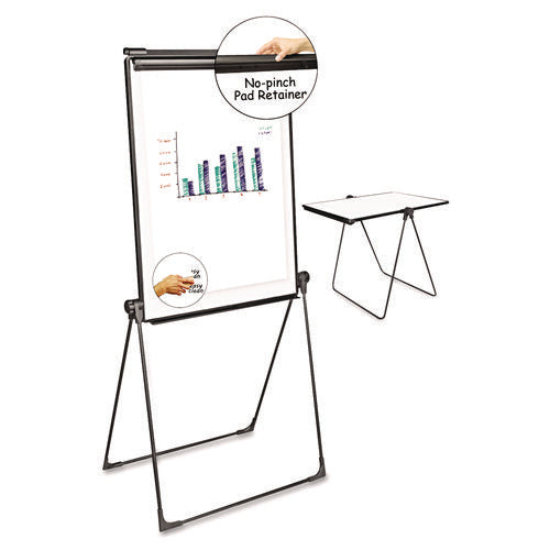 Foldable Double-Sided Dry Erase Easel, Two Configurations, 29 x 41, White Surface, Black Plastic Frame-(UNV43030)