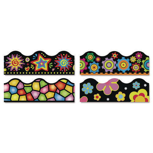Terrific Trimmers Border Variety Set, 2.25" x 39", Bright On Black, Assorted Colors/Designs, 48/Set-(TEPT92919)