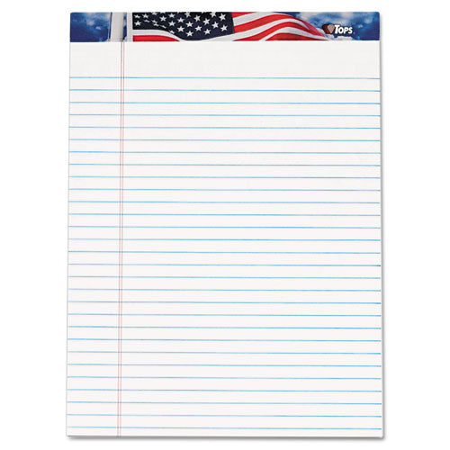 American Pride Writing Pad, Wide/Legal Rule, Red/White/Blue Headband, 50 White 8.5 x 11.75 Sheets, 12/Pack-(TOP75111)