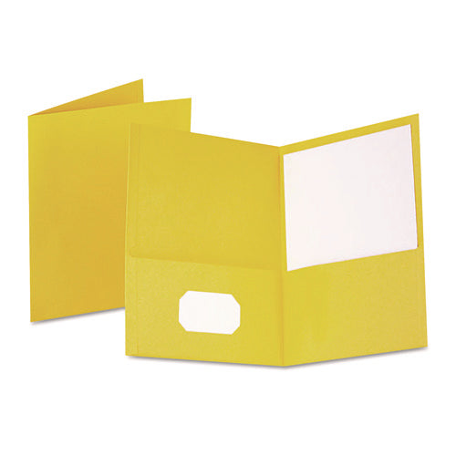Twin-Pocket Folder, Embossed Leather Grain Paper, 0.5" Capacity, 11 x 8.5, Yellow, 25/Box-(OXF57509)