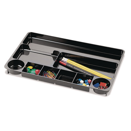 Recycled Plastic Desk Drawer Organizer, Nine Compartments, 14 x 9 x 1.13, Black-(OIC26032)