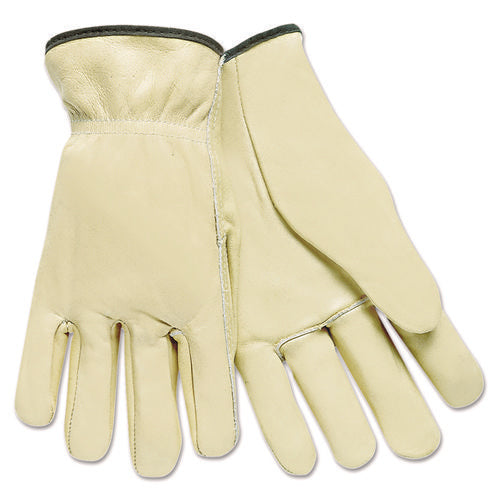 Full Leather Cow Grain Driver Gloves, Tan, Large, 12 Pairs-(MPG3200L)
