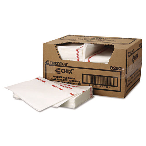 Food Service Towels, Cotton, 13 x 21, White/Red, 150/Carton-(CHI8252)
