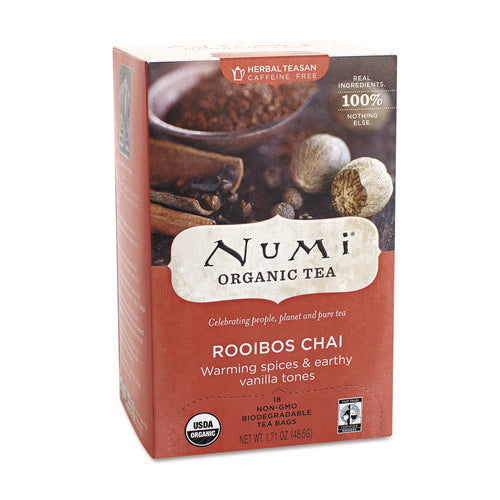 Organic Teas and Teasans, 1.71 oz, Rooibos Chai, 18/Box-(NUM10200)