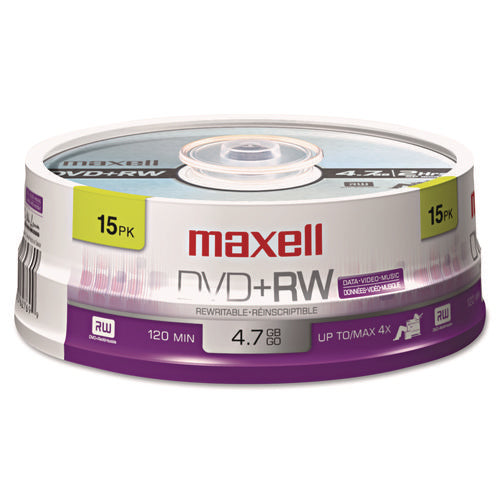 DVD+RW Rewritable Disc, 4.7 GB, 4x, Spindle, Silver, 15/Pack-(MAX634046)