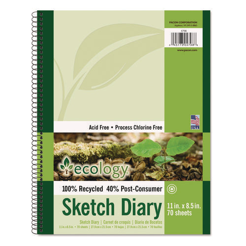 Ecology Sketch Diary, 60 lb Text Paper Stock, Green Cover, (70) 11 x 8.5 Sheets-(PAC4798)