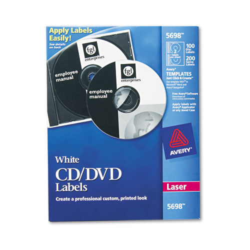 Laser CD Labels, Matte White, 100/Pack-(AVE5698)